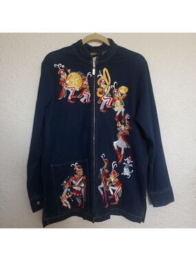 Bob Mackie Jacket Women (M) Marching Band Blue Denim Whimsical Patriotic July 4